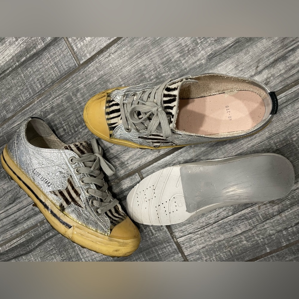 Golden Goose silver leather & Zebra star Sneaker Size 40 $685 - Picture 8 of 8